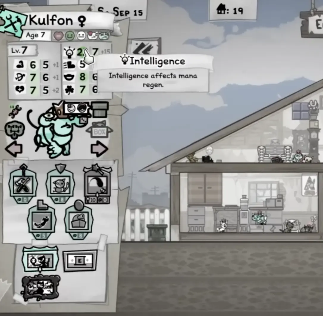 Mewgenics stat screen showing the base stats on the right side