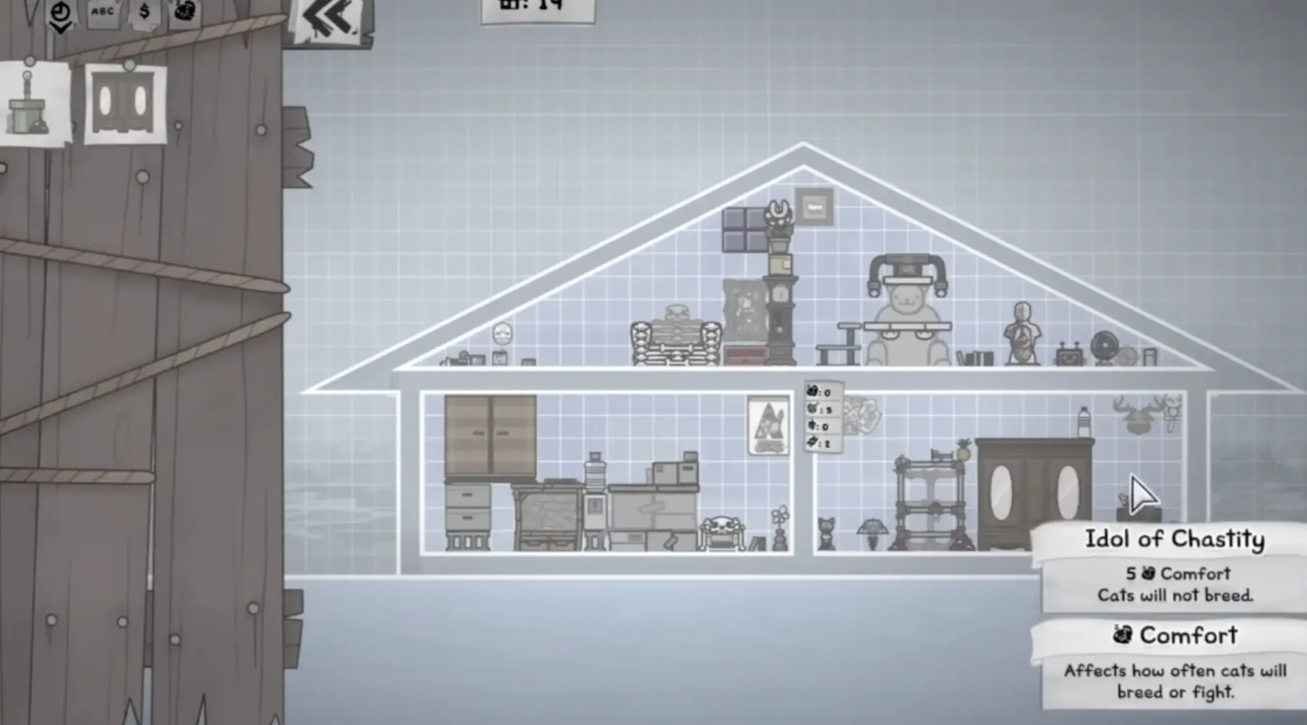 Mewgenics comfort-focused breeding room example
