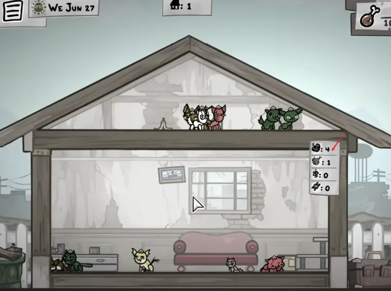 Breeding-room house stats showing Comfort as the key stability stat in Mewgenics