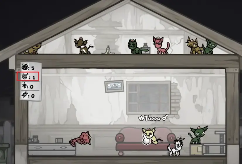 Mewgenics house UI showing the Stimulation room stat