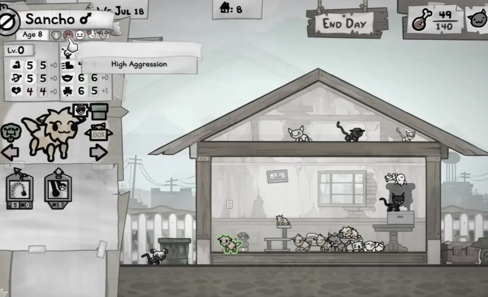 Tink upgrade view showing hidden breeding-related information like libido, aggression, or compatibility clues