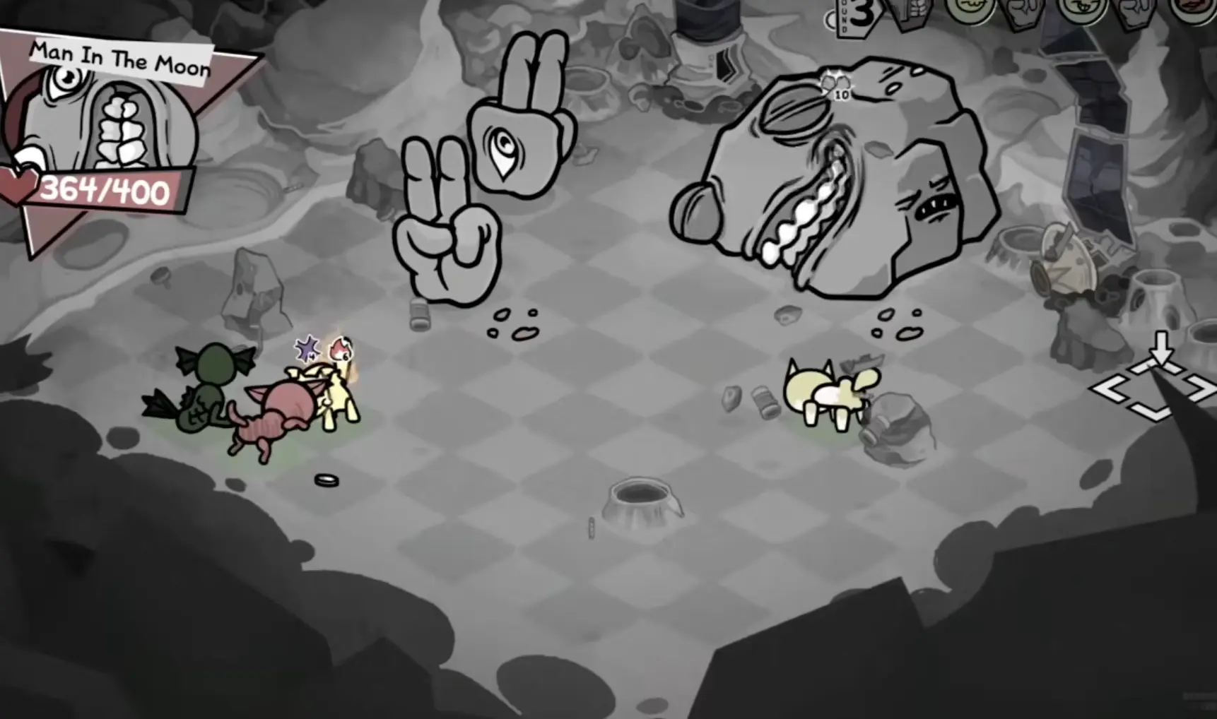 Cat holding Scalding Orb positioned near the Man in the Moon before the final trigger