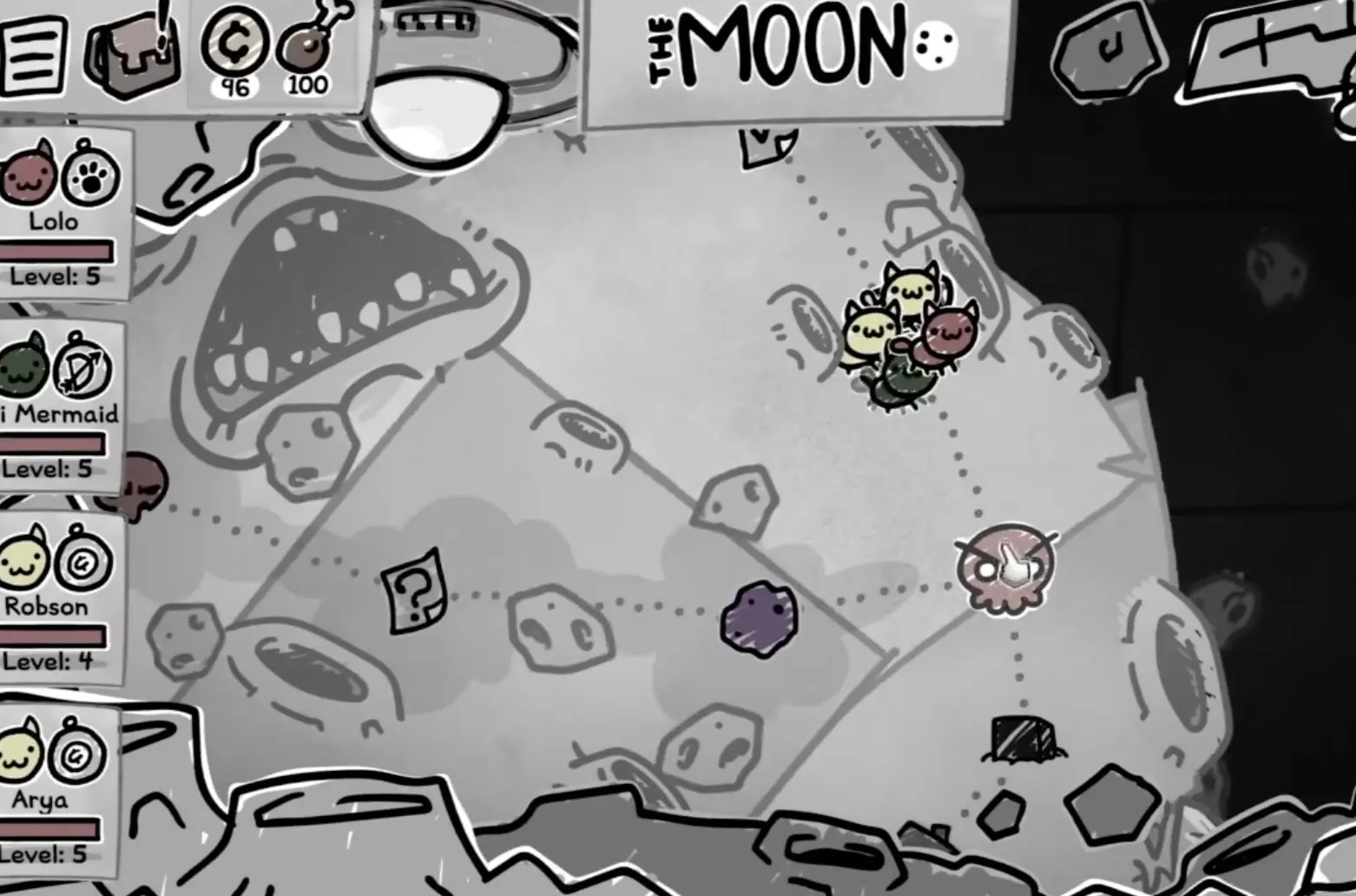 Moon route map for the Scalding Orb quest in Mewgenics